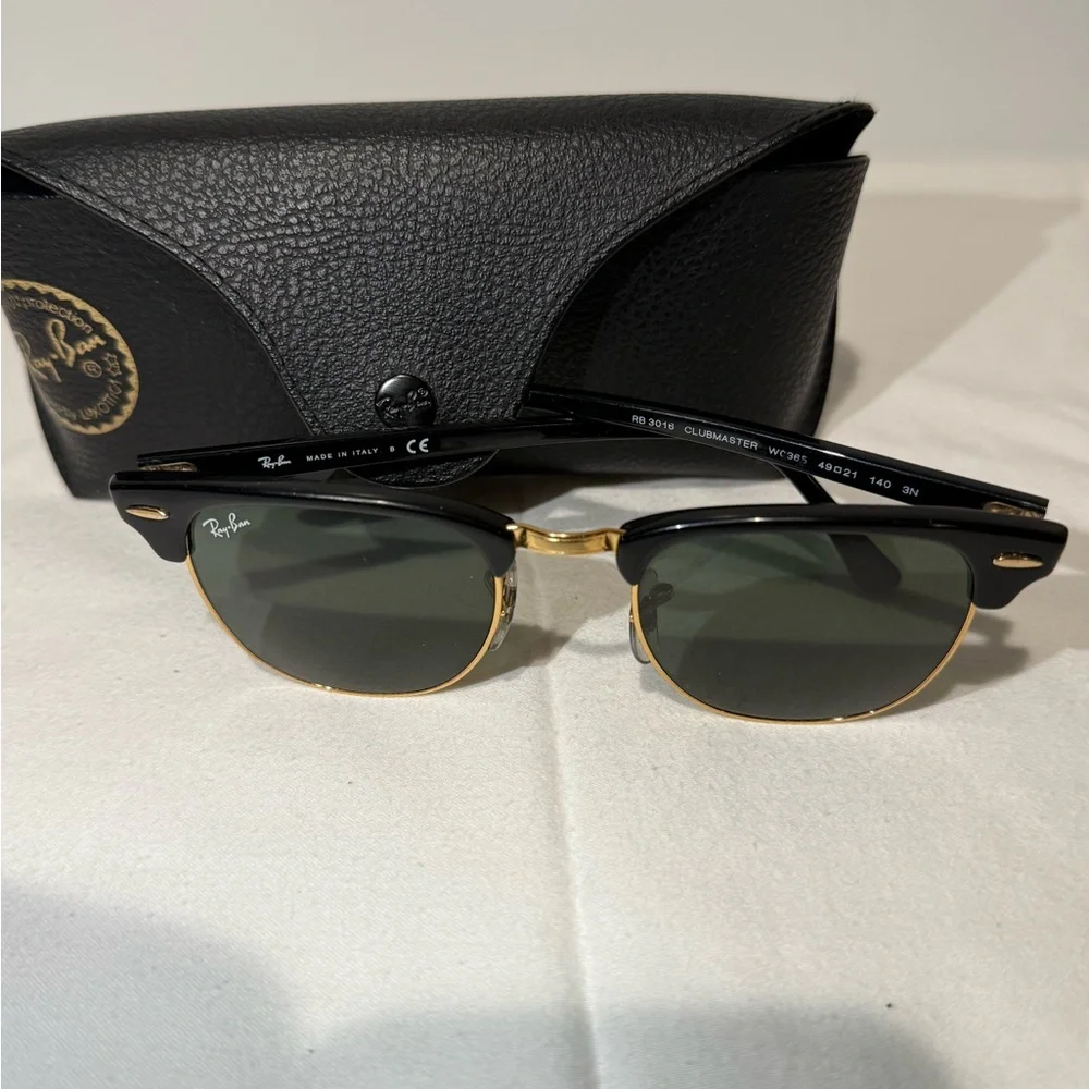 Ray-Ban Black & Gold Clubmaster Sunglasses with Green Lenses